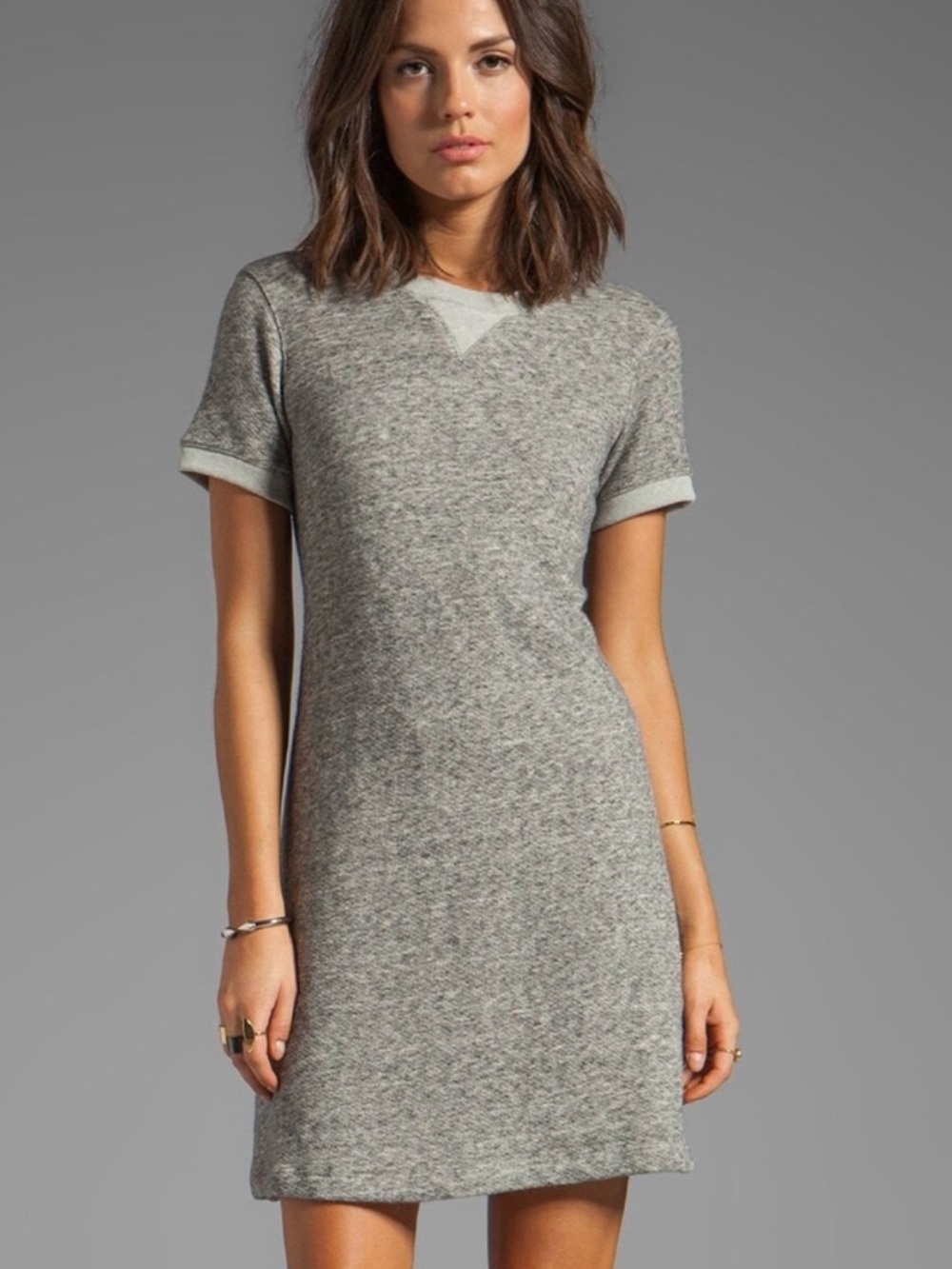 Theory Light Heather Gray Loopback Knit  Teju R short sleeve dress.